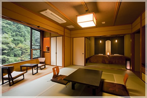 A Japanese room with an open-air bath